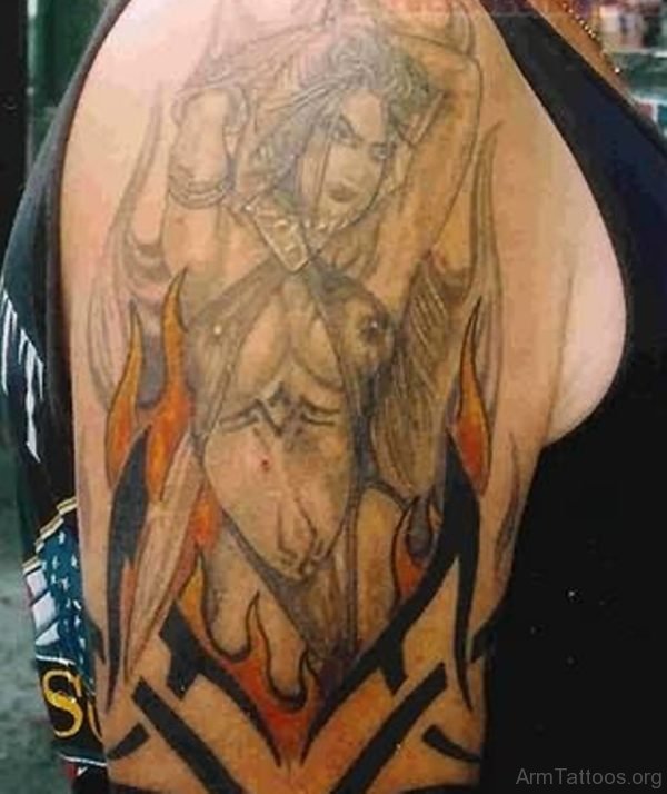 Muscular Warrior Tattoo On Shoulder For Men
