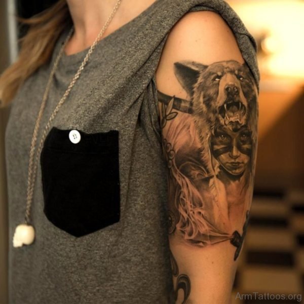 Native American Wolf Tattoo On Shoulder