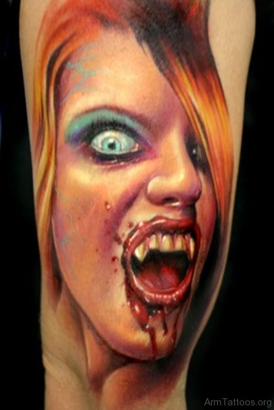 New Vampire Girl Portrait Tattoo For Arm 