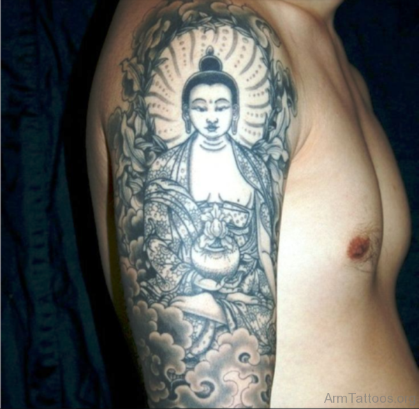 Nice Buddha Tattoo Design On Sleeve 