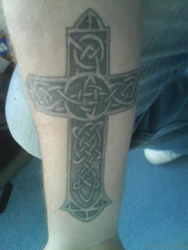 Nice Celtic Cross Tattoo On Lower Arm