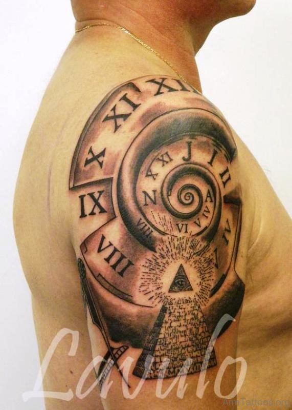 Nice Clock Tattoo Design On Arm 