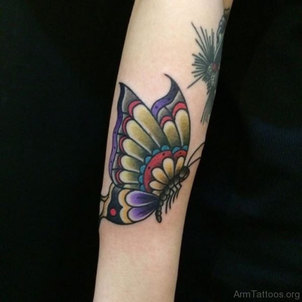 Nice Color Butterfly Tattoo On Arm Sleeve