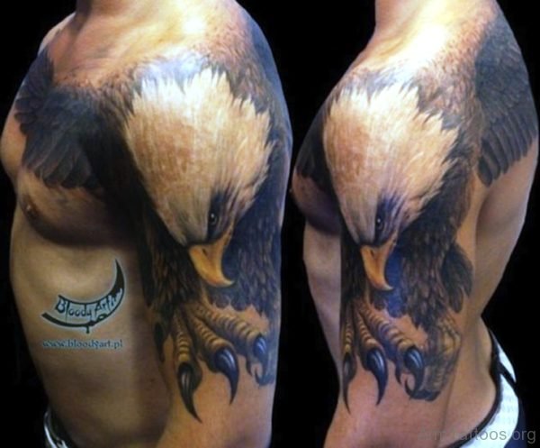 Nice Eagle Tattoo On Half Sleeve