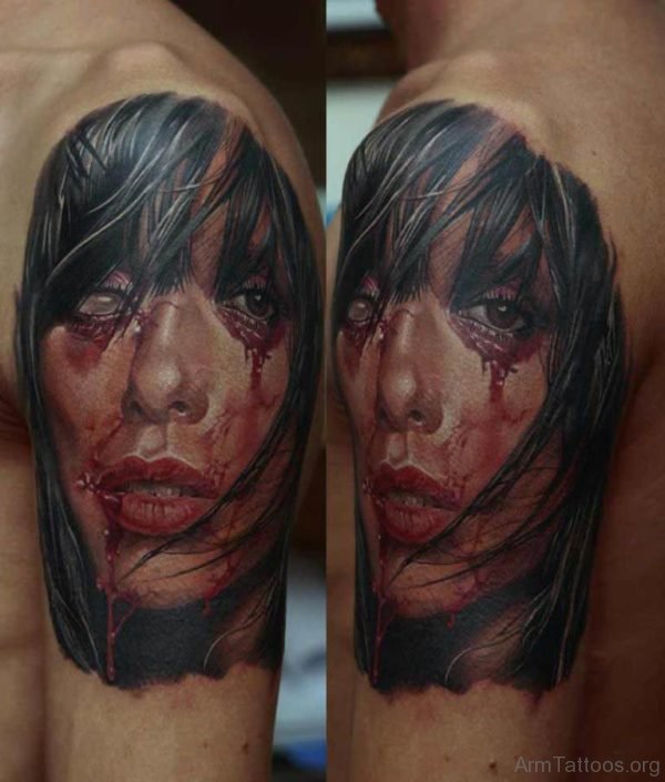 Nice Girl Portrait Tattoo On Bicep