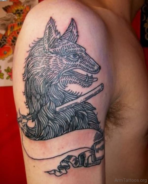 Nice Japanese Wolf Tattoo On Shoulder