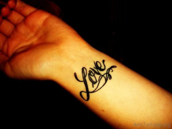 Nice Love Word Tattoo On Wrist