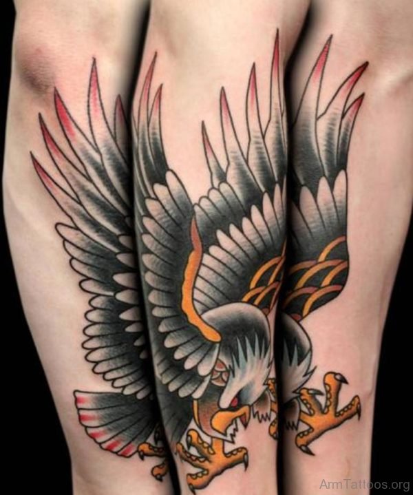 Nice Old School Eagle Tattoo On Arm Sleeve