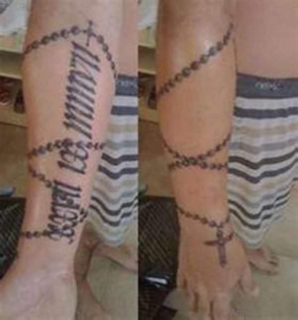 Nice Rosary Tattoo On Arm