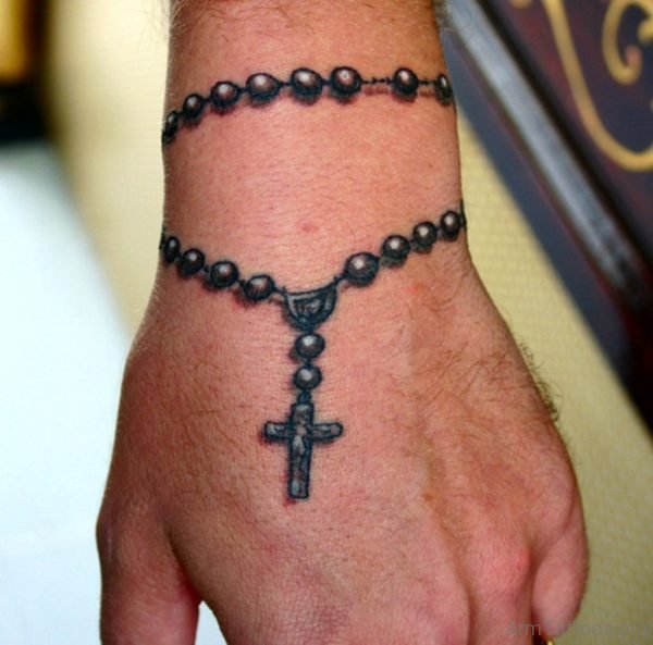 Nice Rosary Tattoo On Hand