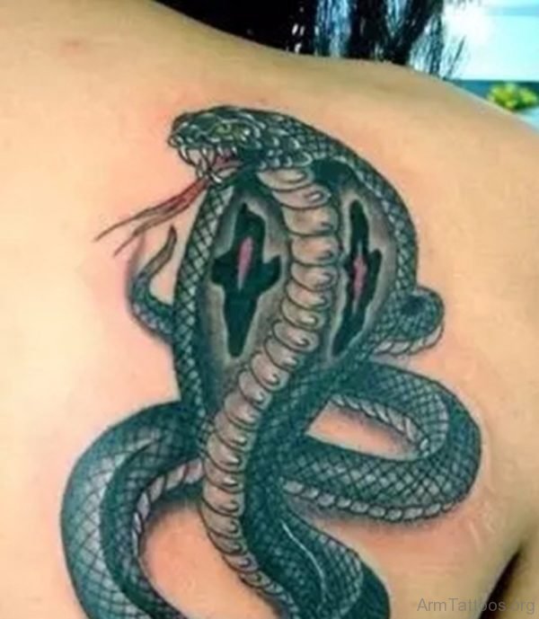 Nice Snake Tattoo On Back Shoulder