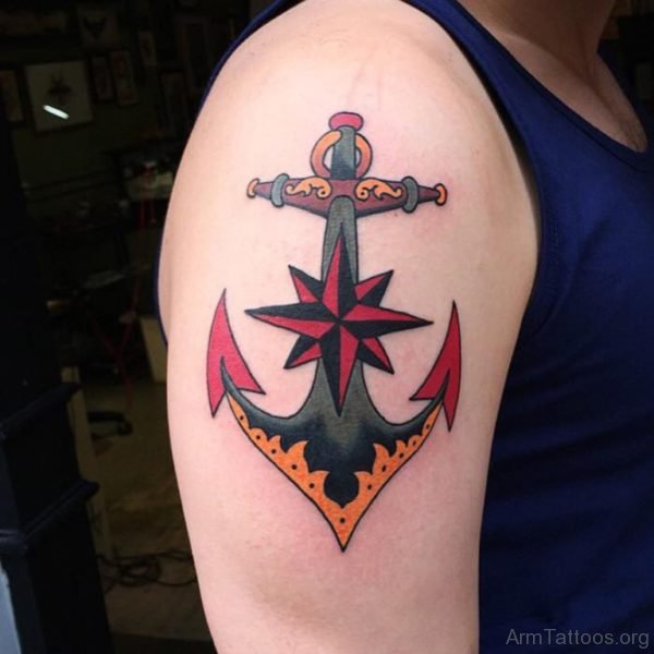North Star Anchor Shoulder Tattoo