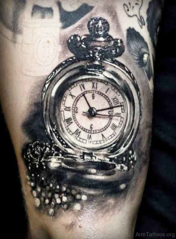 Old Clock Tattoo Design on Arm 