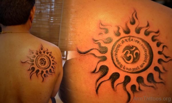 Om Tattoo On Back Shoulder