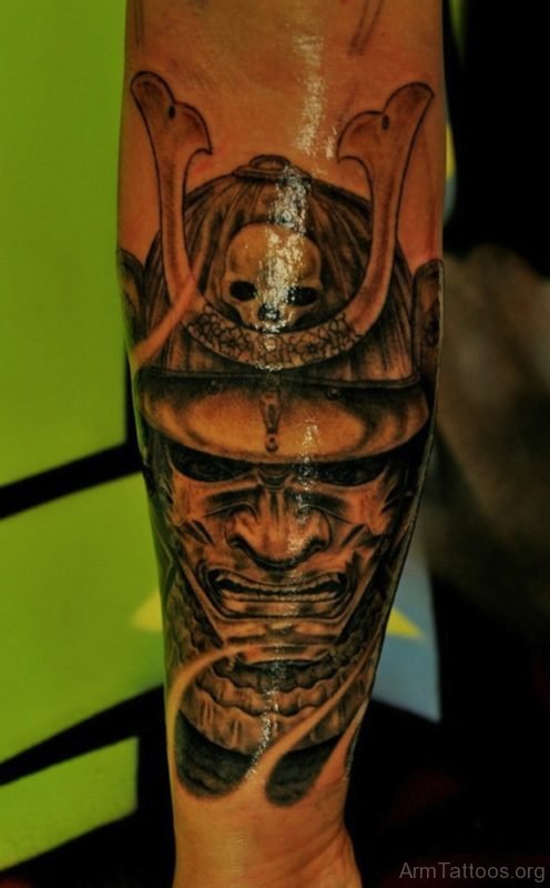 Oni Demon Mask Tattoo On Arm