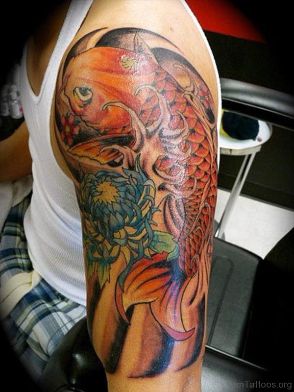 Orange Fish Shoulder Tattoo 
