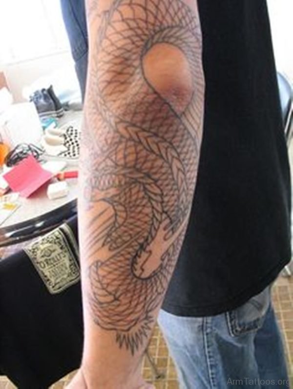Outline Dragon Tattoo On Arm