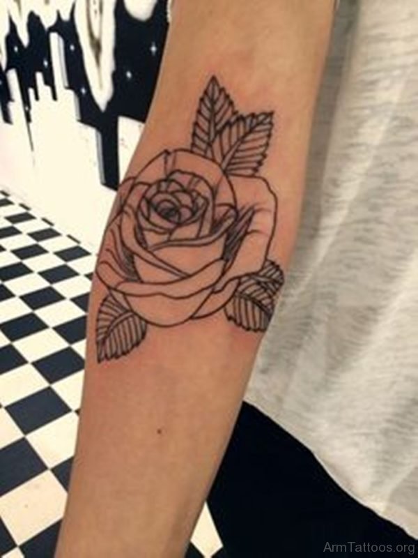 Outline Rose Tattoo On Arm 