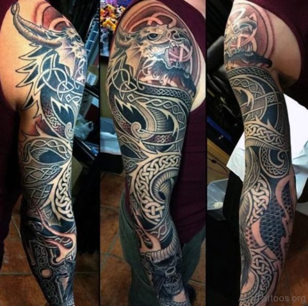 Outstanding Celtic Dragon Tattoo On Full Sleeve