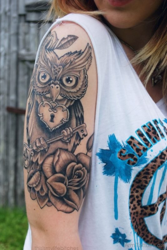 Owl And Rose Tattoo