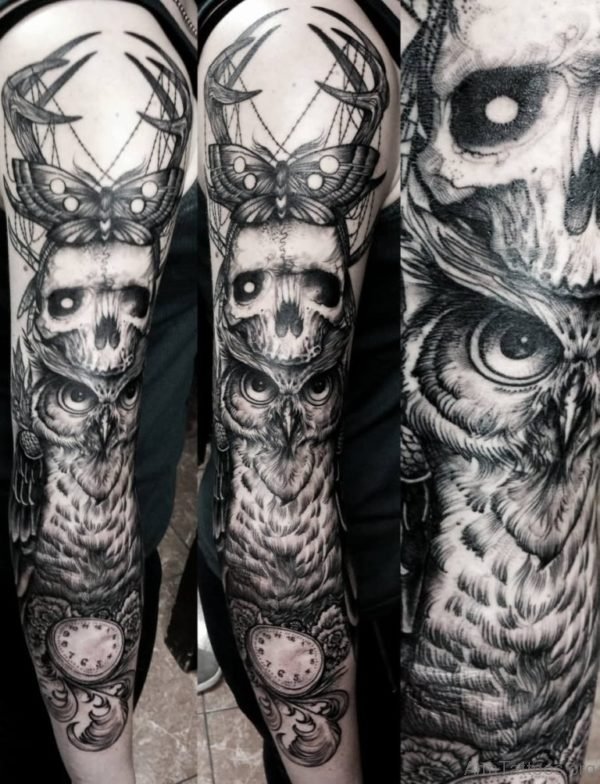 Owl And Skull Tattoo 