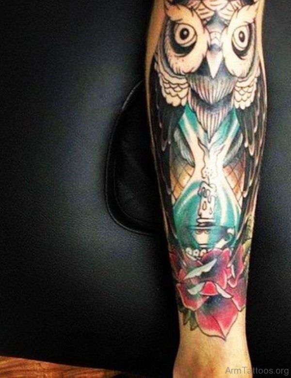 Owl With Rose Tattoo