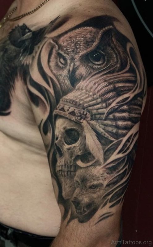 Owl and Skull Tattoo