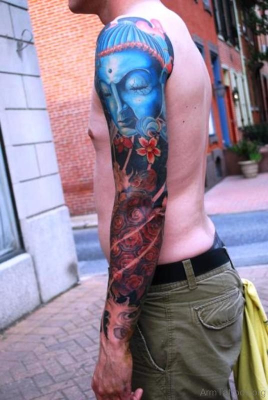 Perfect Blue Buddha Tattoo Design For Arm 