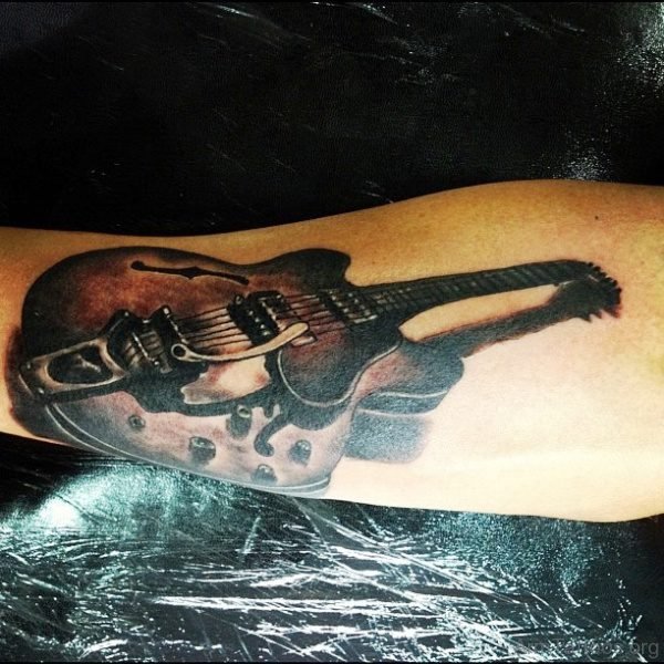 Perfect Guitar Tattoo Design On For Arm 