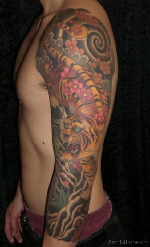 Perfect Tiger Tattoo On Full Sleeve