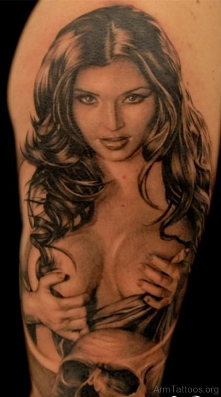 Pin Up Girl Tattoo With Skull Tattoo 