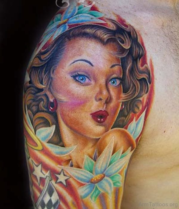 Pin up Girl Tattoo On Arm 
