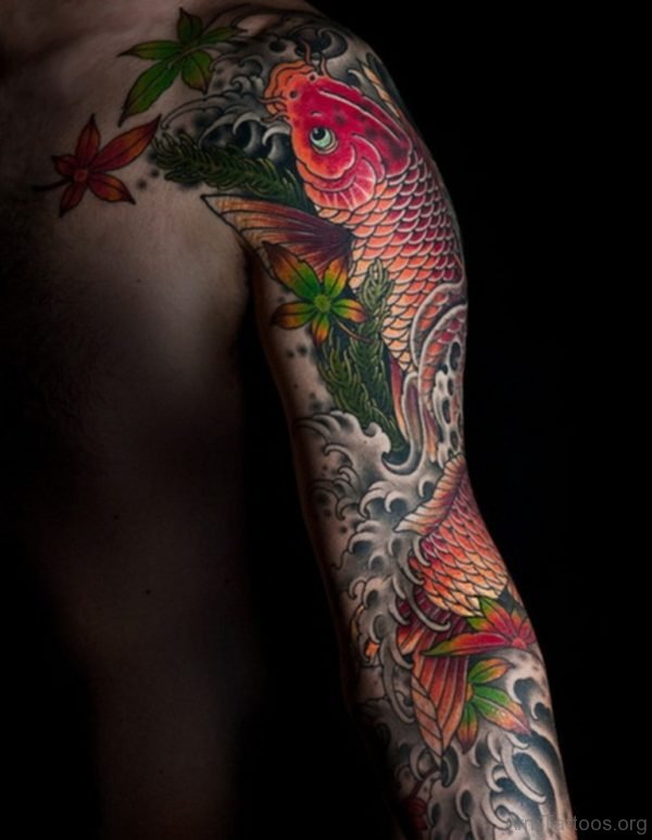 Pink Fish Shoulder Tattoo Design 