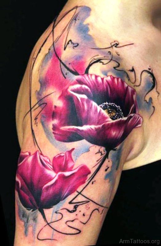 Pink Flower Tattoo On Arm 