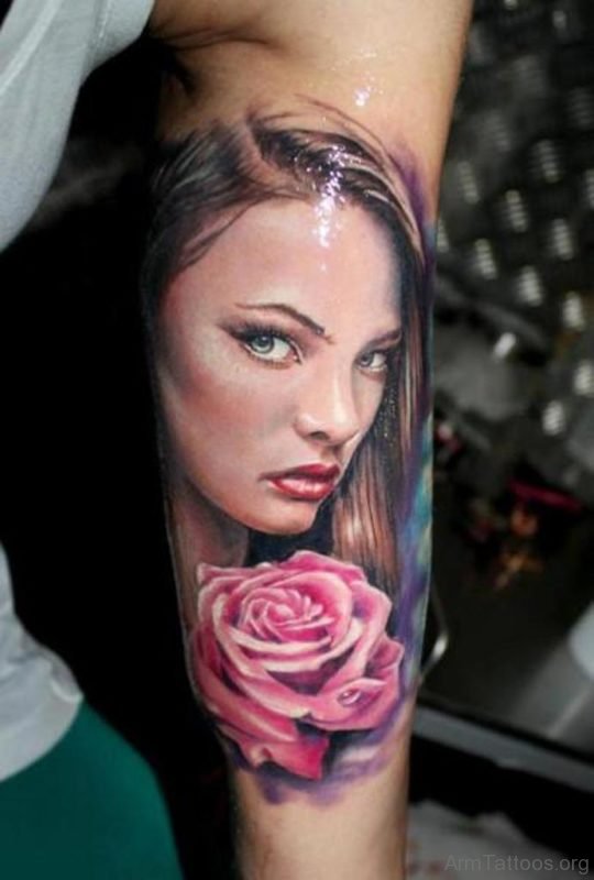 Pink Girl Portrait Tattoo 