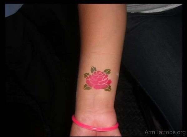 Pink Rose Tattoo On Wrist 