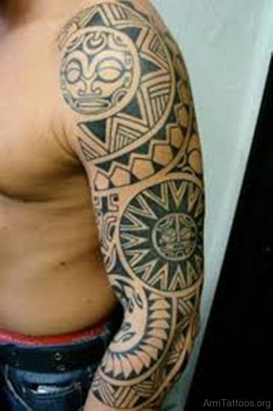 Polynesian Tribal Full Sleeve Tattoo