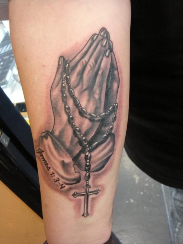 Praying Hands And Cross Tattoo