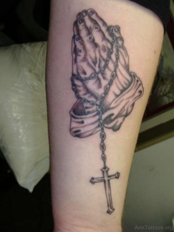 Praying Hands And Cross Tattoo