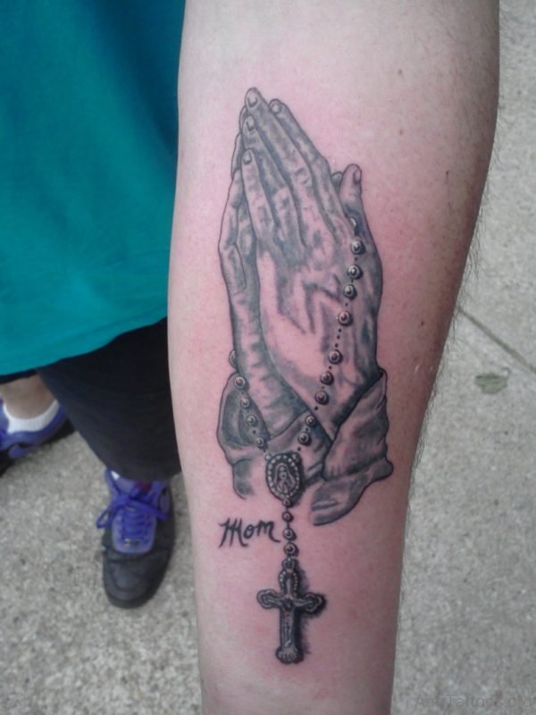 Praying Hands And Rosary Tattoo