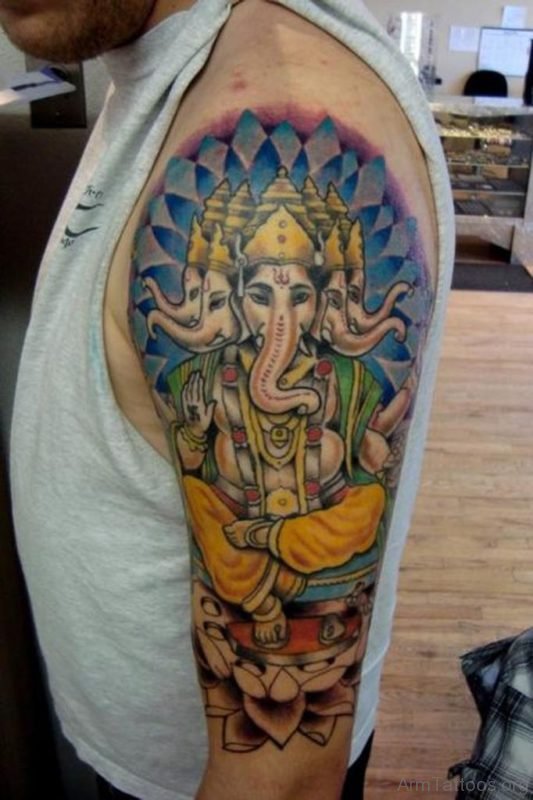 Pretty Ganesha Tattoo On Shoulder