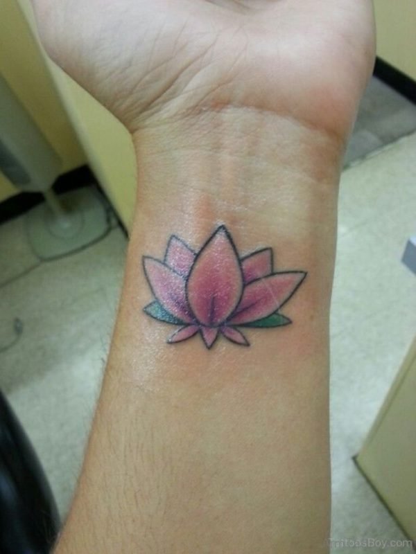 Pretty Pink Lotus Tattoo On Arm 