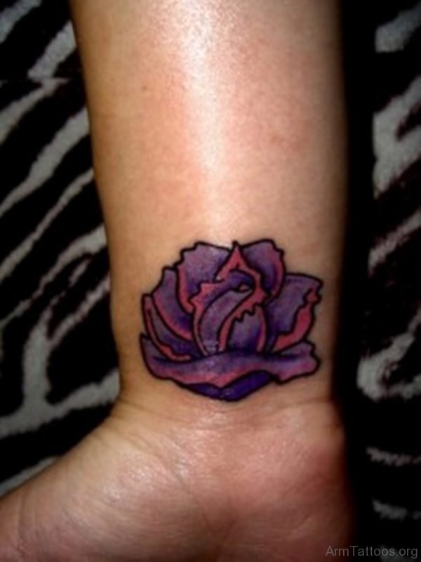 Purple Rose Tattoo On Wrist 