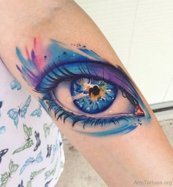 Realistic 3D Colorful Eye Tattoo on Arm 