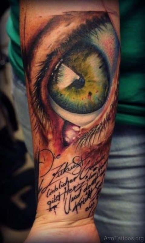 Realistic 3D Eye Tattoo On Forearm 