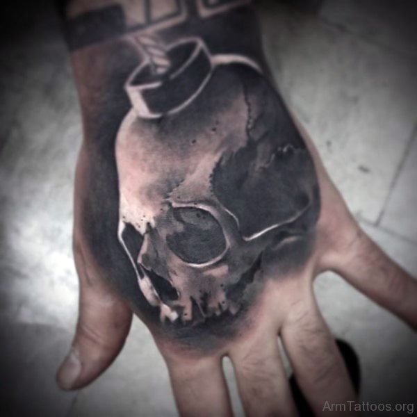 Realistic 3d Skull Bomb Mens Hand Tattoo
