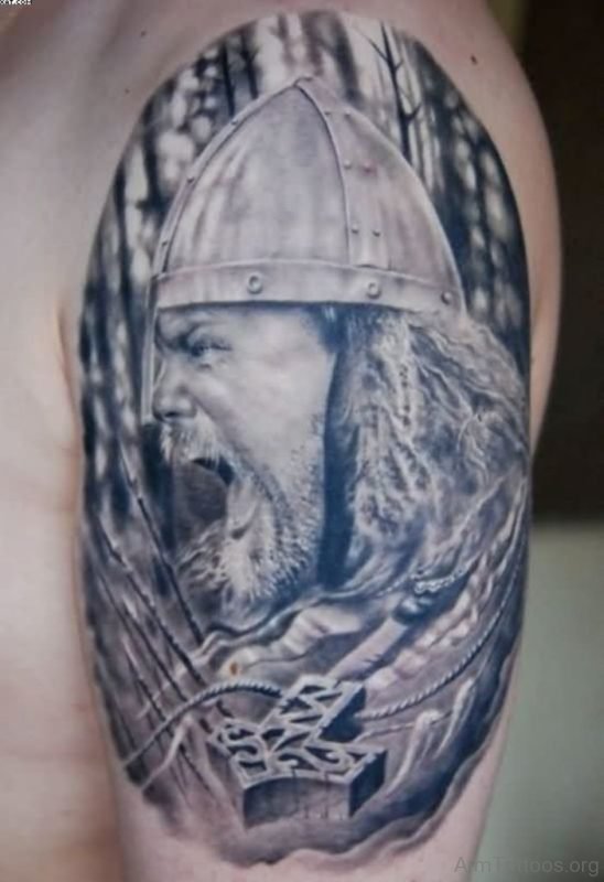 Realistic Angry Warrior Tattoo