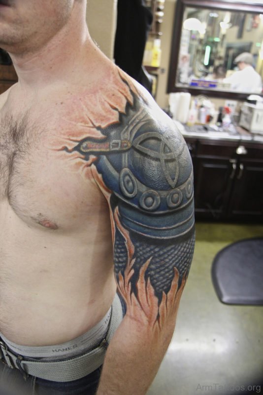 Realistic Armor Shoulder Tattoo Design 