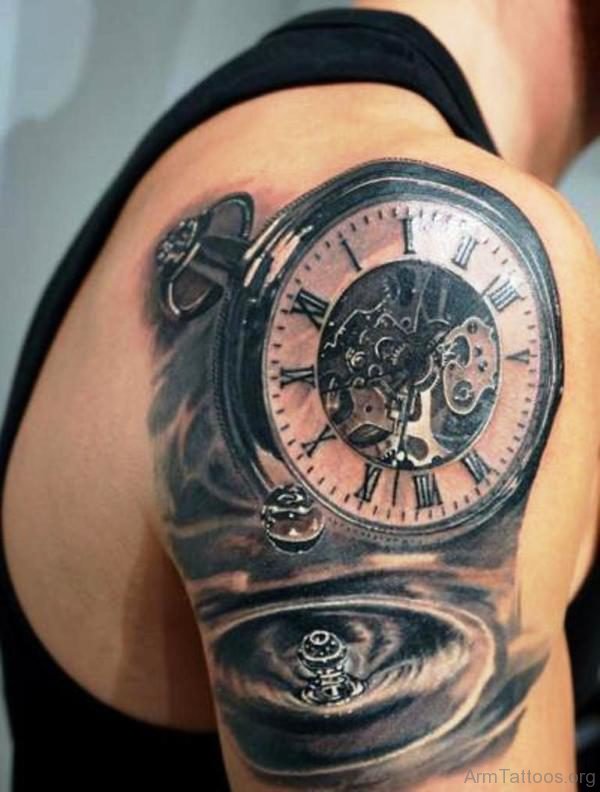 Realistic Clock Tattoo Design On Arm 