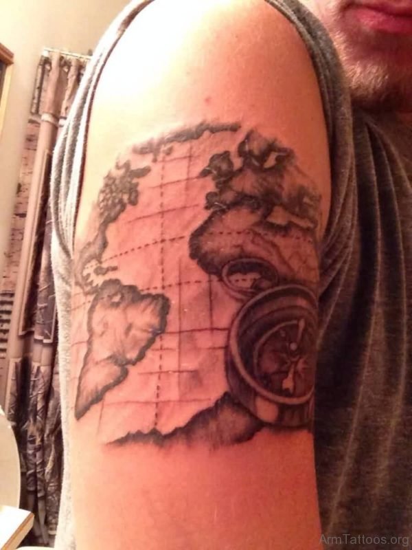 Realistic Compass And Map Tattoo